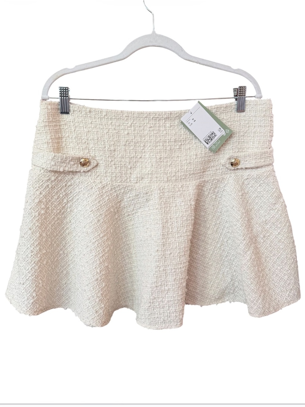 NWT H&M Ivory Bouclé Textured-Weave Flared Mini Skirt. Size 16.’
